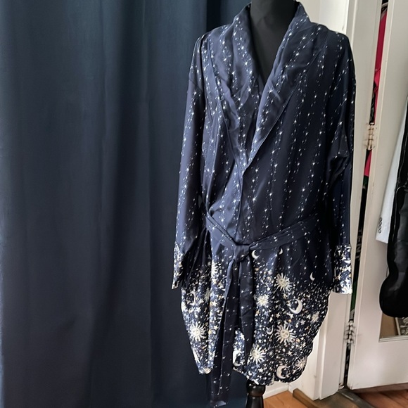 J.Crew navy blue new with tags, silky robe designed with moon and stars - Picture 8 of 10